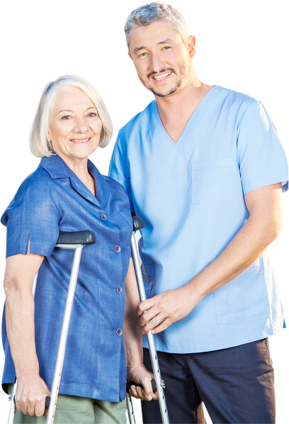 male caregiver assisting an elderly woman